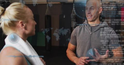 Trainer Coaching Client with Medicine Ball Using Augmented Reality HUD for Fitness Tech