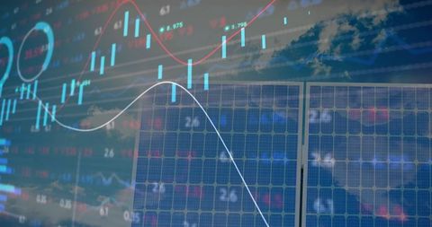 Financial Technology Overlay on Solar Panel Backdrop - Download Free Stock Images Pikwizard.com