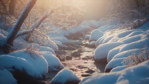 Serene Winter Creek with Snowy Rocks