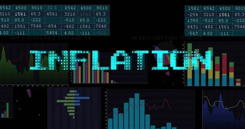 Glowing inflation alert on financial dashboard with market charts, data and volatility