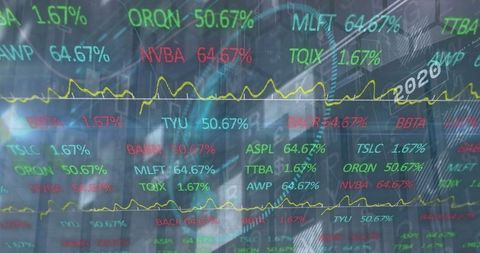 Digital Overlay of Stock Market Data on City Skyline