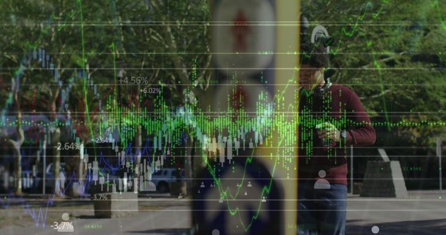 Double Exposure of Financial Stock Chart and Person in Urban Park Using Smartphone - Download Free Stock Images Pikwizard.com