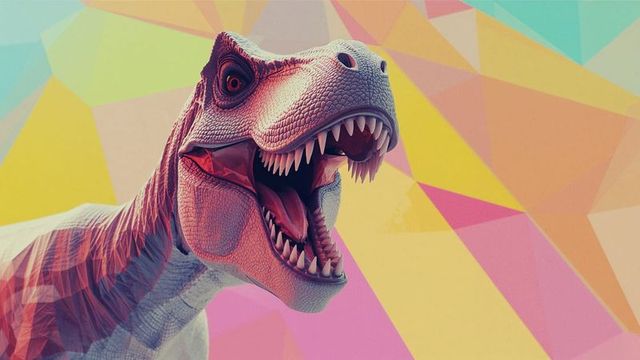 Digital dinosaur art in vibrant polygonal background
