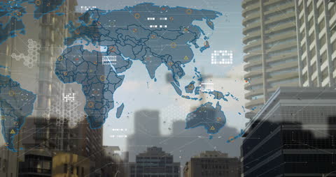 Global Business Connections in Futuristic Cityscape