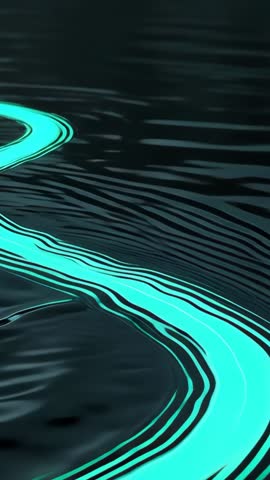 Turquoise Ribbon Flowing Over Rippling Water at Night — Vertical Abstract Motion Loop