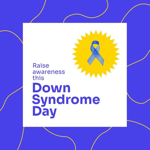 World down syndrome day awareness banner with blue ribbon