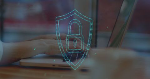Cyber Security Concept with Laptop and Digital Padlock Overlay