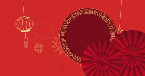 Chinese New Year Decorations on Red Festive Background