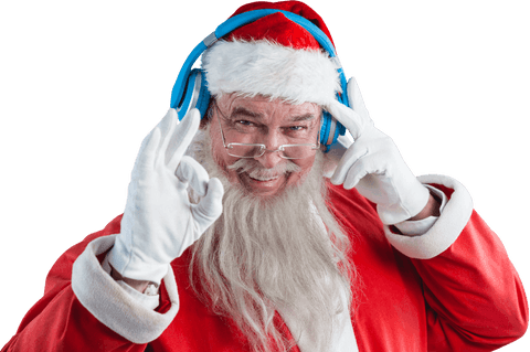 Cheerful Santa Wearing Headphones Showing Okay Hand Sign Transparent - Download Free Stock Videos Pikwizard.com
