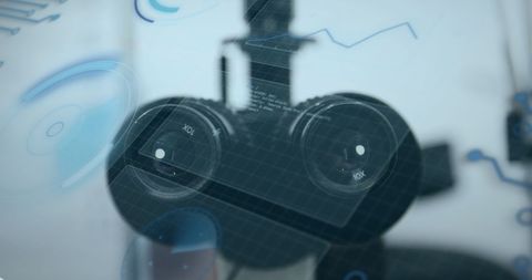 Individual Wearing VR Headset With Futuristic Graphic Overlay