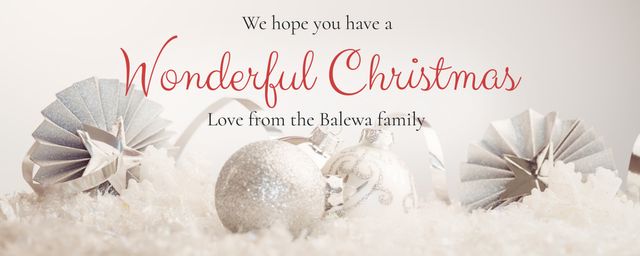 Elegant Christmas Greeting with Shimmering Ornaments and Snow - Download Free Stock Templates Pikwizard.com