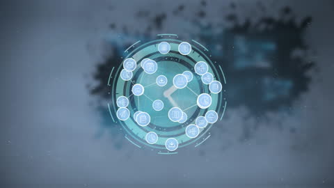 Animated Technology Icons Overlay on Abstract Digital Clock