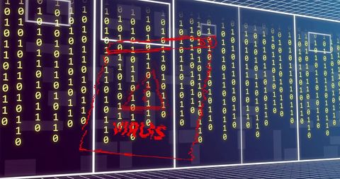Virus Alert Highlighted in Datacenter Environment with Binary Code - Download Free Stock Images Pikwizard.com