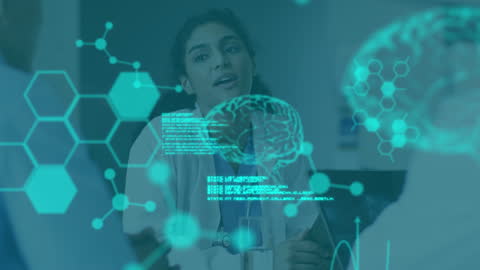 Doctors Collaborating with Digital Brain Interface Technology