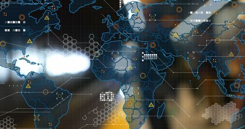 Digital World Map Overlay with Data Points and Train Arrival - Download Free Stock Images Pikwizard.com
