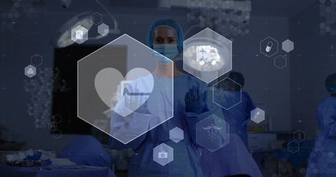 Surgeon interacting with augmented reality holographic interface in sterile operating room