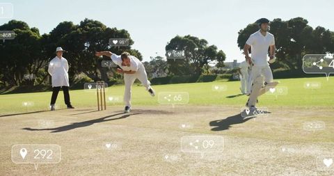 Bowler Delivering Fastball in Competitive Cricket Match