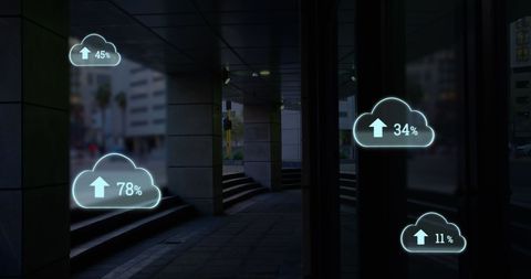 Digital transformation concept with cloud icons and percentages