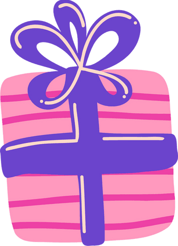 Purple ribbon wrapped gift box on transparent background