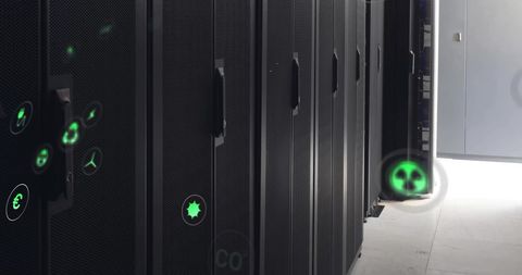 eco-friendly data center with holographic icons overlay - Download Free Stock Images Pikwizard.com