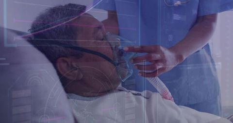 Nurse Adjusting Oxygen Mask for Hospital Patient Monitoring Respiratory Care and Vital Support