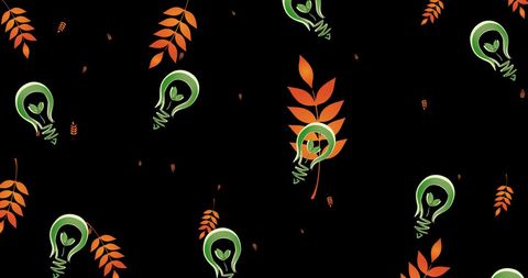 Sustainable energy concept with leaves and lightbulbs