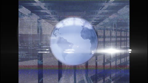 Globe Animation with Data Processing in Server Room