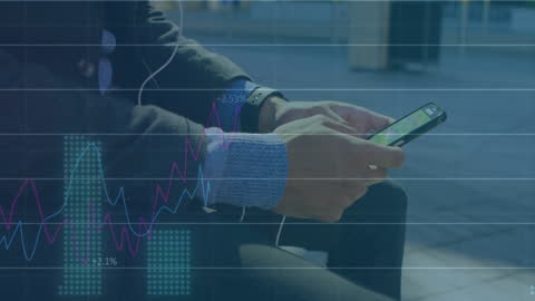 Businessman Analyzing Data on Smartphone with Financial Graph Overlay