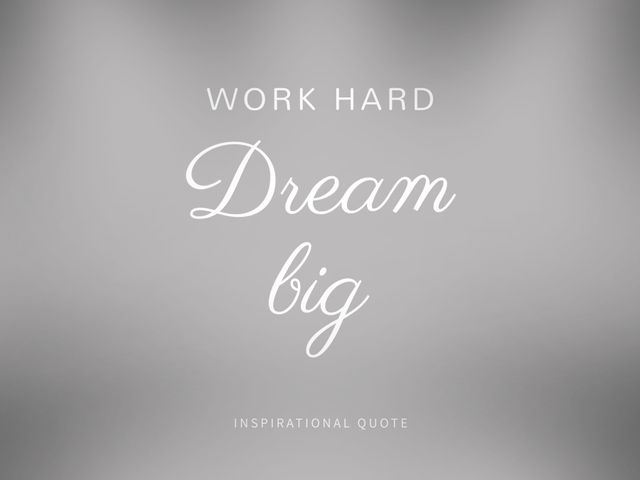 Poster displays motivational quote 'Work Hard Dream Big' against a minimalist background, typically used in workspaces, classrooms, or home offices to inspire and motivate individuals towards achieving their goals. Suitable for decor and as a visual reminder of determination and ambition.