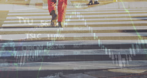 Global Finance Concept with Pedestrian and Overlaid Data Visualization