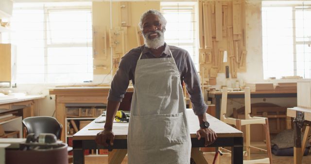 Elderly Woodworker Smiling in Artisan Workshop - Download Free Stock Images Pikwizard.com