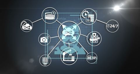 Futuristic Digital Interface with Interconnected Icons - Download Free Stock Images Pikwizard.com