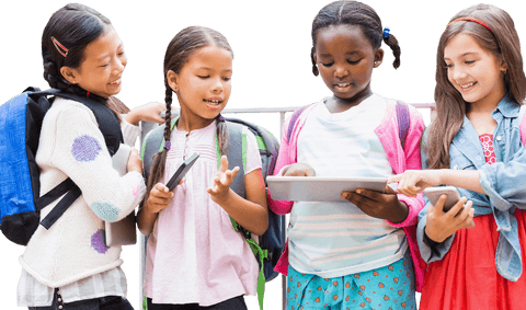 Diverse Group of Girls Using Digital Tablet Collaboratively Transparent - Download Free Stock Videos Pikwizard.com