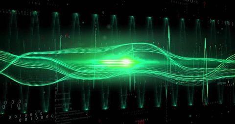 Abstract green digital wave with binary code elements