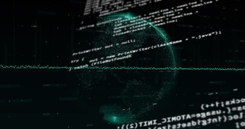 Digital Code Overlay on Futuristic World Representation