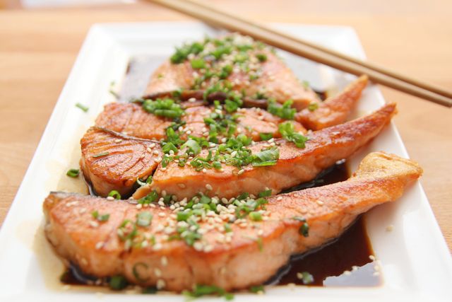 Grilled Salmon Fillets with Soy Sauce and Green Onions - Download Free Stock Photos Pikwizard.com