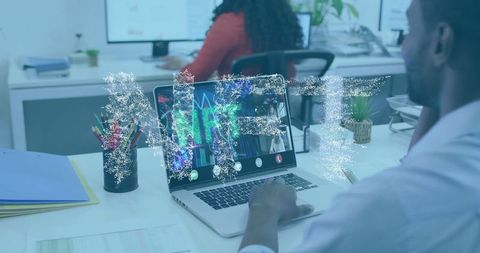 Modern Workspace with Holographic Data Display Technology