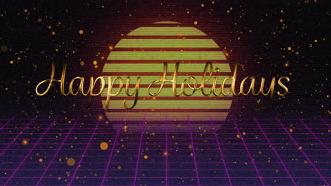 Retro Holiday Greeting with Gold Accents and Digital Theme