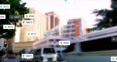 Social Media Icons Overlay on Urban City Traffic