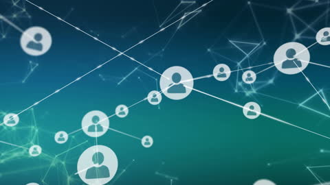 Digital Network with Profile Icons and Wireframe Connections