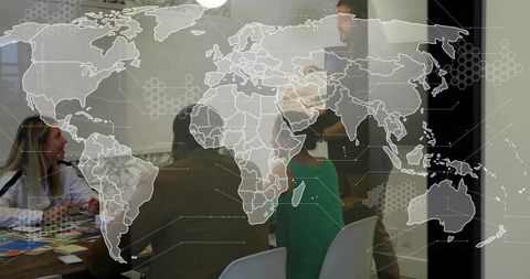 Global business strategy session in modern conference room