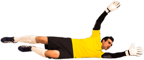 Transparent goalkeeper in action diving save