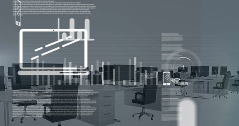 Empty Office with Digital Data Interface Overlay - Download Free Stock Images Pikwizard.com
