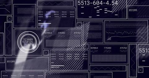 Futuristic HUD Dashboard Displaying Neon Data Panels, Analytical Gauges and Matrix Charts