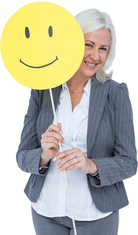businesswoman holding large transparent smiley face emoji - Download Free Stock Videos Pikwizard.com