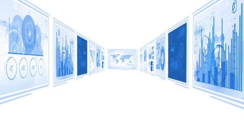 Transparent Data Visualization on Multiple Blue Screens Concept - Download Free Stock Videos Pikwizard.com