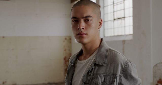 Serious Young Man Standing in Abandoned Building - Download Free Stock Images Pikwizard.com