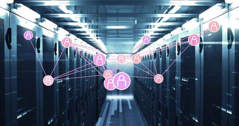 Futuristic Digital Network in High-Tech Server Room