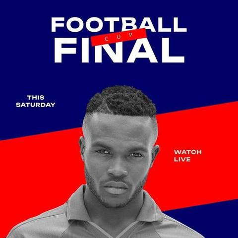 Football cup final text on red and blue with portrait of african ...