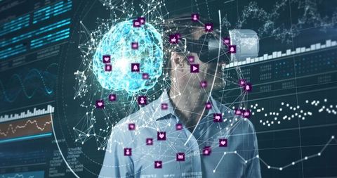 Man Experiencing Virtual Reality Data Interfaces and Network Integration - Download Free Stock Images Pikwizard.com